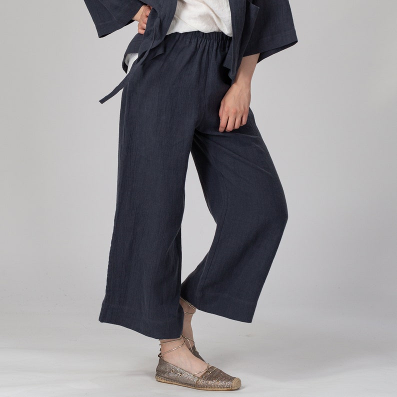 KEYA Straight Linen Pants Classic Linen Pants Elasticated Linen Pants Summer Linen Trousers Linen Pull on Pants Linen Gaucho Pants imagem 3