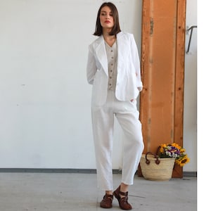 SUNSET Unlined Fitted Silhouette Linen Blazer, No Lining Casual Elegant Linen Jacket for Women, KNOTIUM Linen Clothing image 3