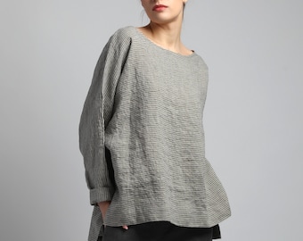 REED Loose Linen Drop Shoulder Top with Asymmetric Hem - Made to Order