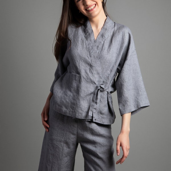 Elegant Light Kimono Style Linen Jacket OONA - Available in Multiple Colors - Handmade Fall Clothing Women