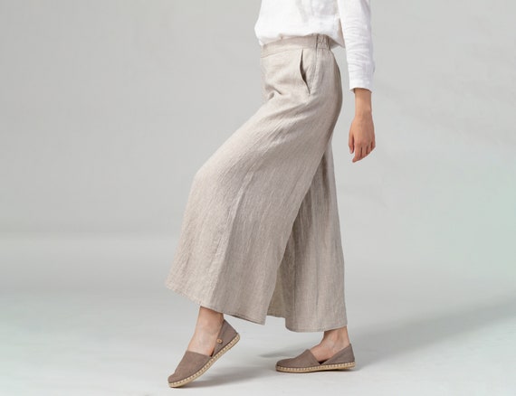 Natural Wide Linen Pants Linen Palazzos Long Linen Culottes Linen