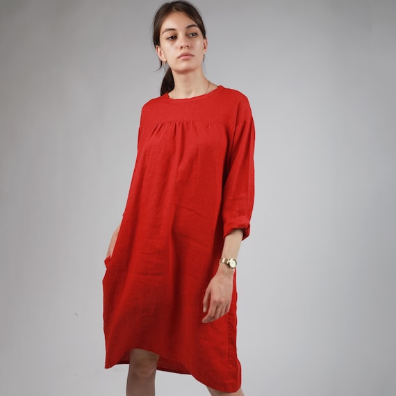 MILLY Linen Tunic Dress With Gathered Detail, Straight Linen Dress With  Back Buttons, Easy Linen Tunic, Minimalist Linen Clothing Women - Etsy  Canada