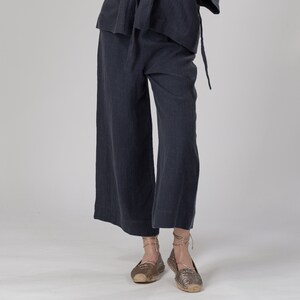 KEYA Straight Linen Pants Classic Linen Pants Elasticated Linen Pants Summer Linen Trousers Linen Pull on Pants Linen Gaucho Pants imagem 2