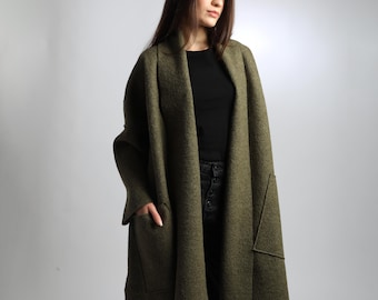 Chaqueta de lana hervida extragrande ELLA con bolsillos de parche grandes, prenda exterior minimalista de lana