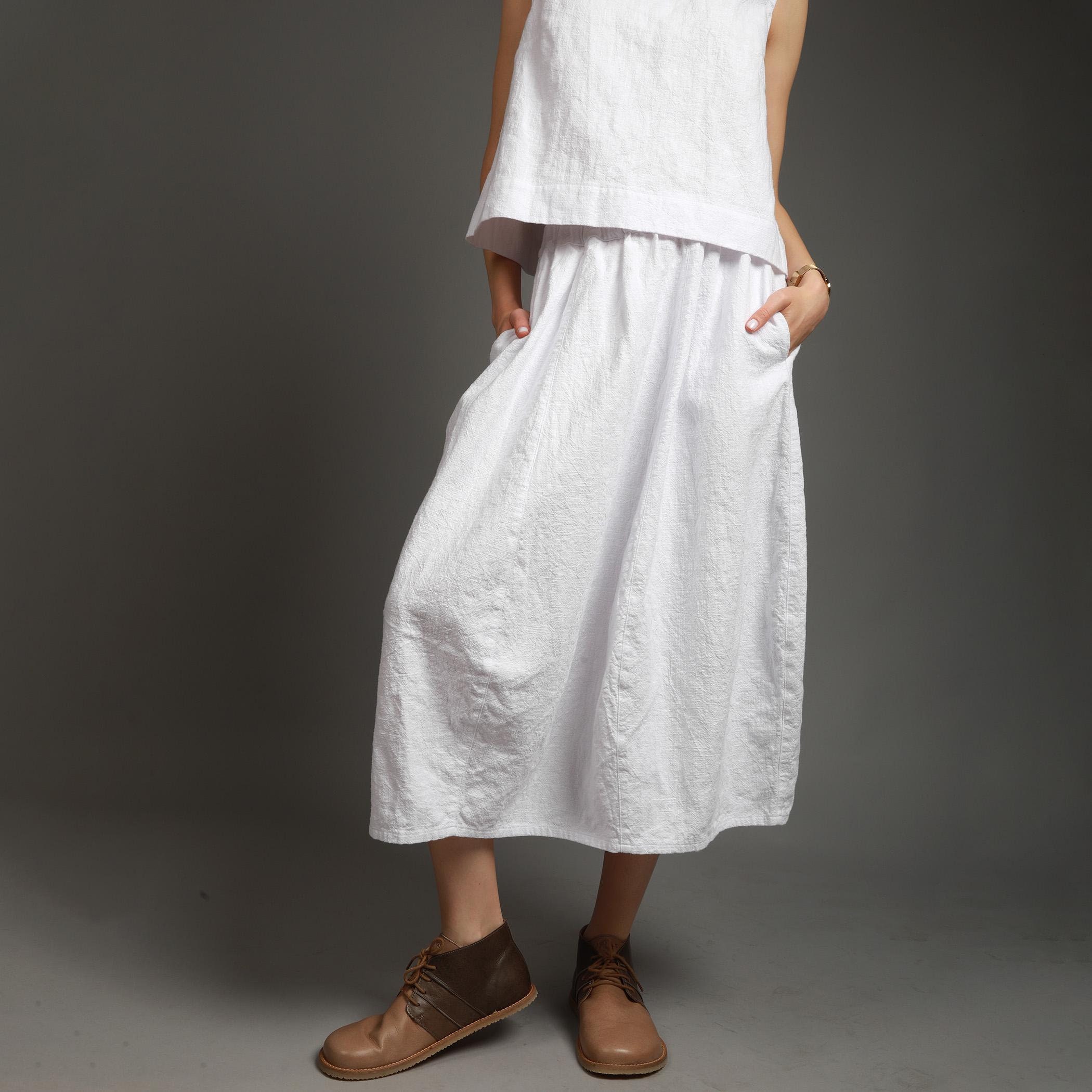 FLOWER Maxi Bubble Linen Skirt with Side Pockets, Cocoon Style Linen Skirt, Flared Panelled Skirt, Minimalist Elasticated Skirt