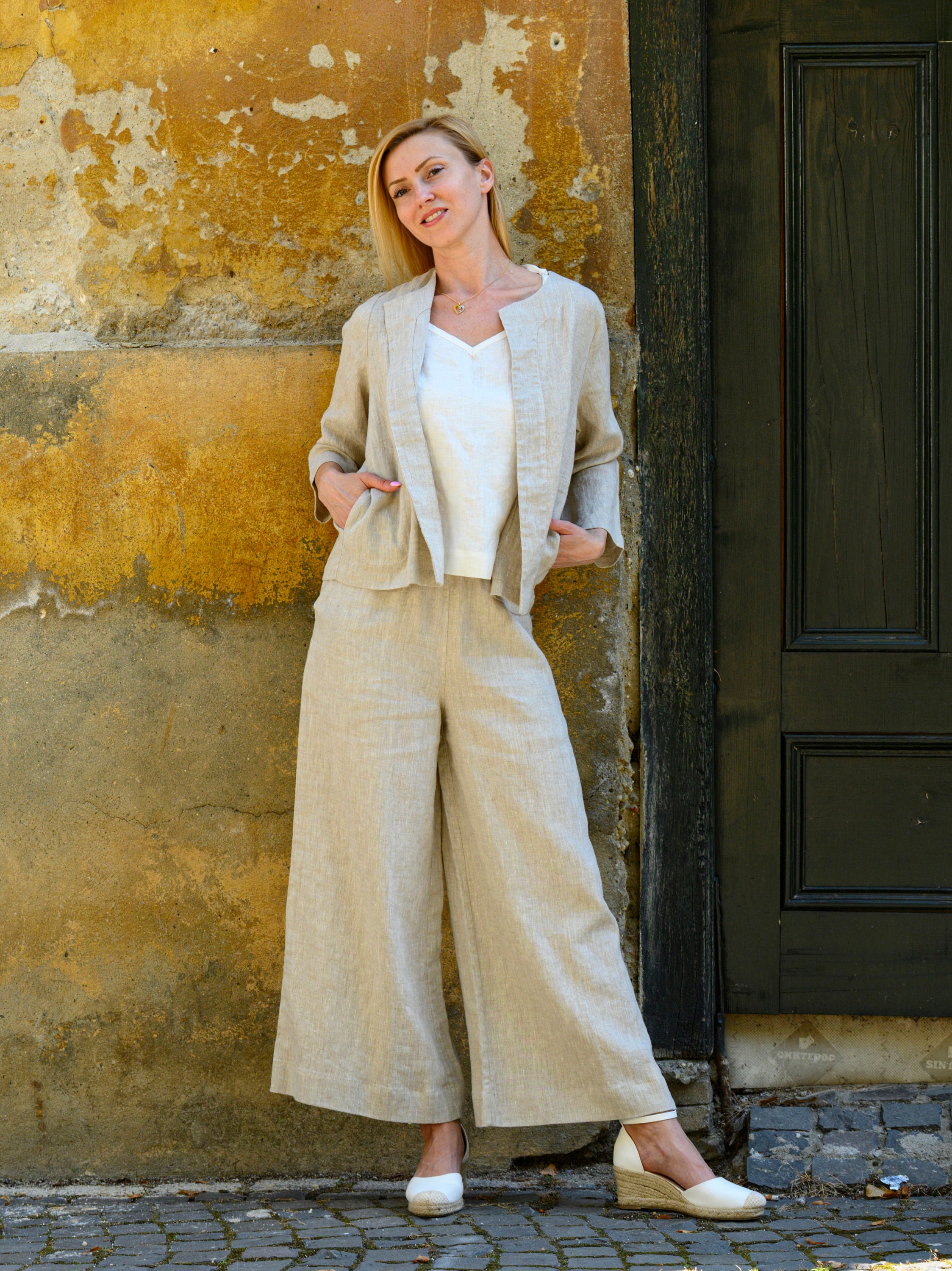 定番人気！ Buttonless Linen | Cardigan Linen Light Shirt Cropped | トップス