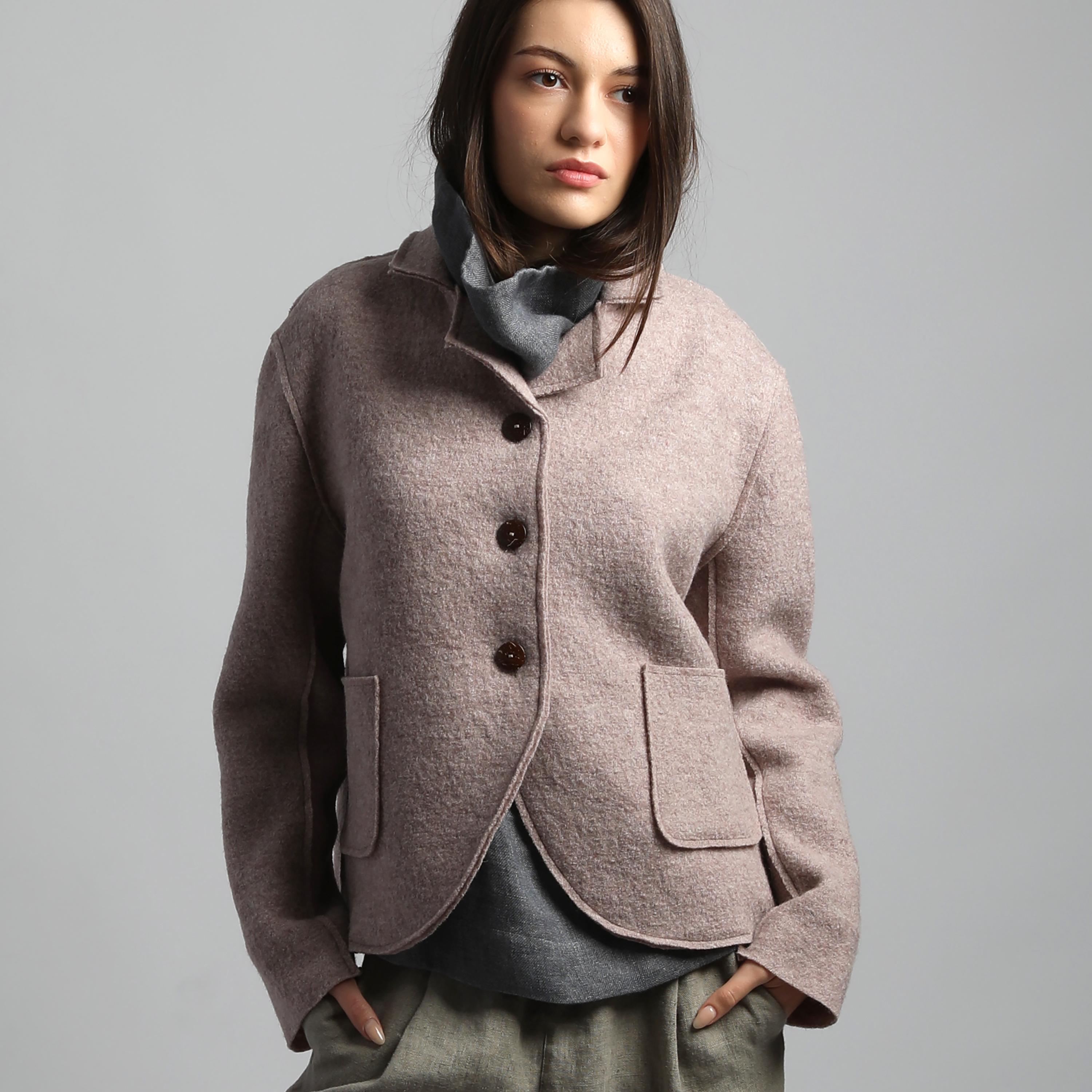 QUINN Boiled Wool Blazer, OEKO-TEX Certified Cropped Wool Jacket