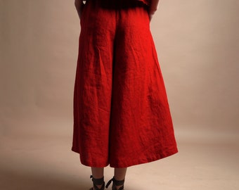 MAX Linen Skirt Pants with Side Pockets, Wide Linen Pants, Linen Palazzo Pants, Trouser Skirts, Knotium Linen Clothing