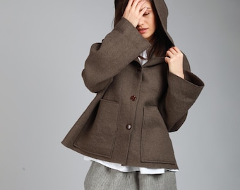 UMMA Oversized Boiled Wool Hooded Coatigan With Patch