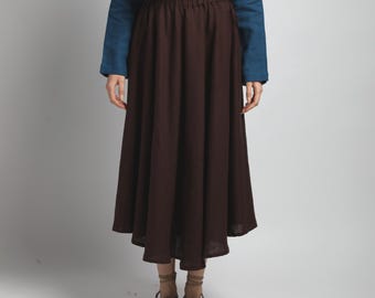 NOMADE Linen Midi Circle Skirt with Elastic Waist, Fluid A-Line Silhouette Made to Order