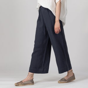 KEYA Straight Linen Pants Classic Linen Pants Elasticated Linen Pants Summer Linen Trousers Linen Pull on Pants Linen Gaucho Pants imagem 5