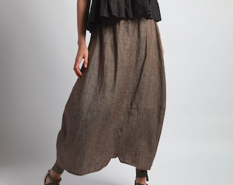 MANON Maxi Bubble Linen Skirt, Wide Linen Skirt, Walking Skirt