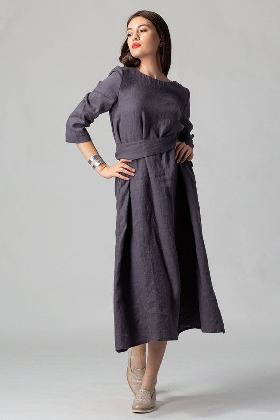 Long Linen Dress With Belt