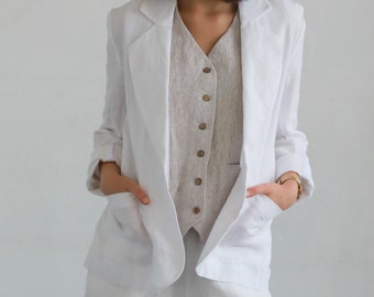 SUNSET Unlined Fitted Silhouette Linen Blazer, No Lining Casual Elegant Linen Jacket for Women, KNOTIUM Linen Clothing