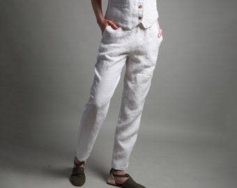 Pantalón tobillero de lino con pernera cónica RELAX con bolsillos laterales