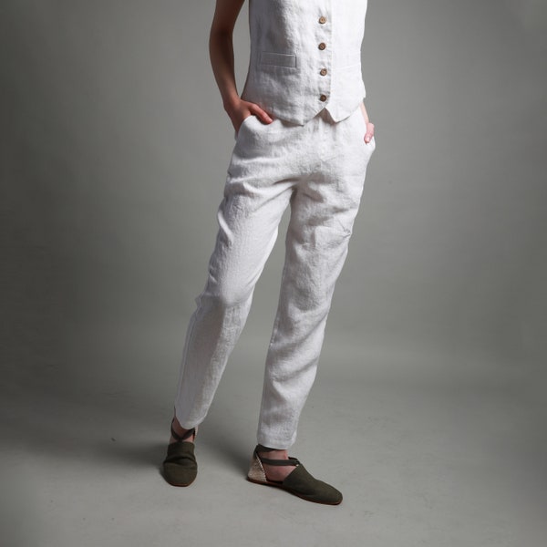 Tapered Leg Ankle Linen Pants RELAX with Side Pockets