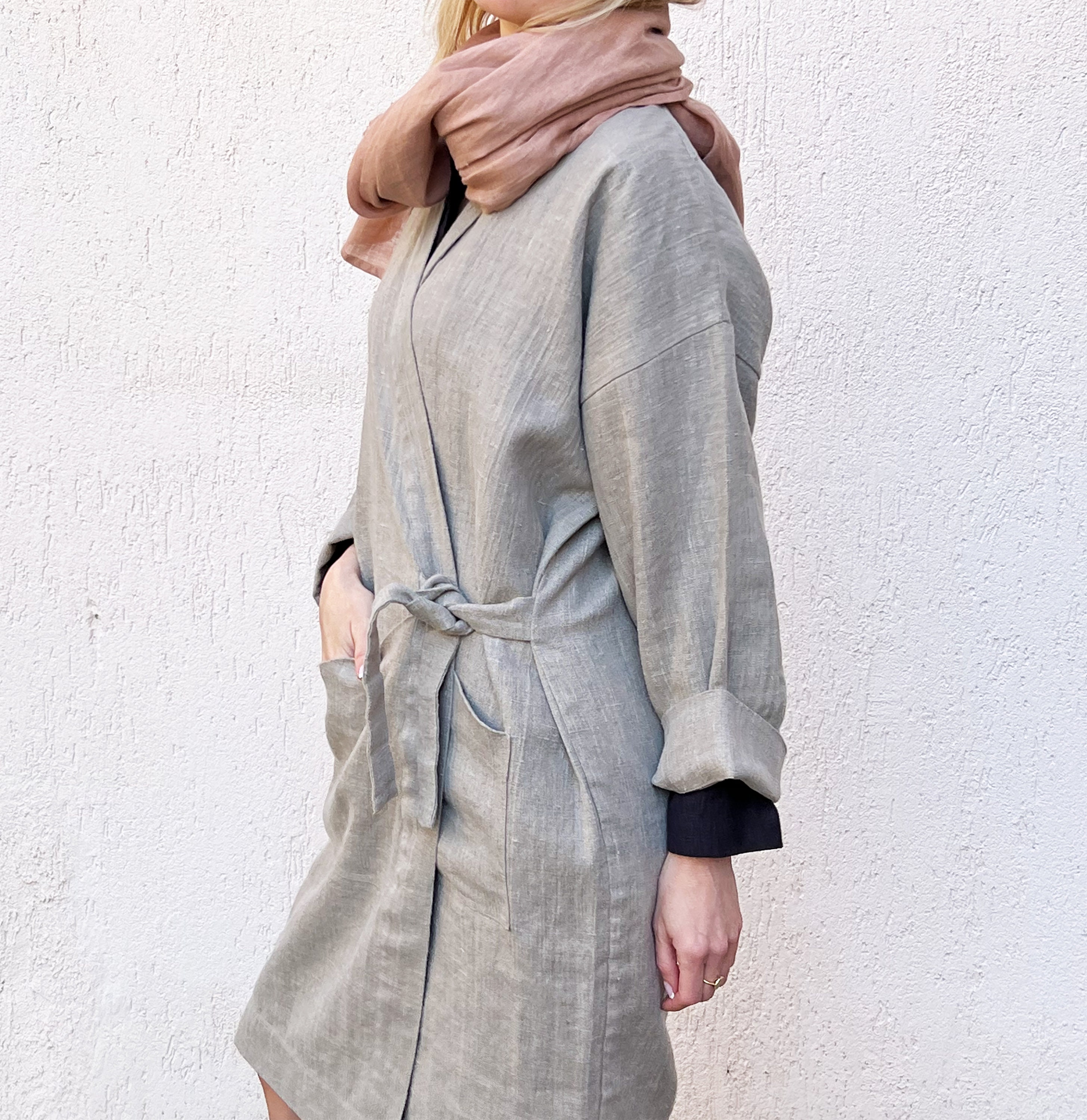 KIM Heavy Linen Kimono Coat, Women Linen Duster Coat, Loose