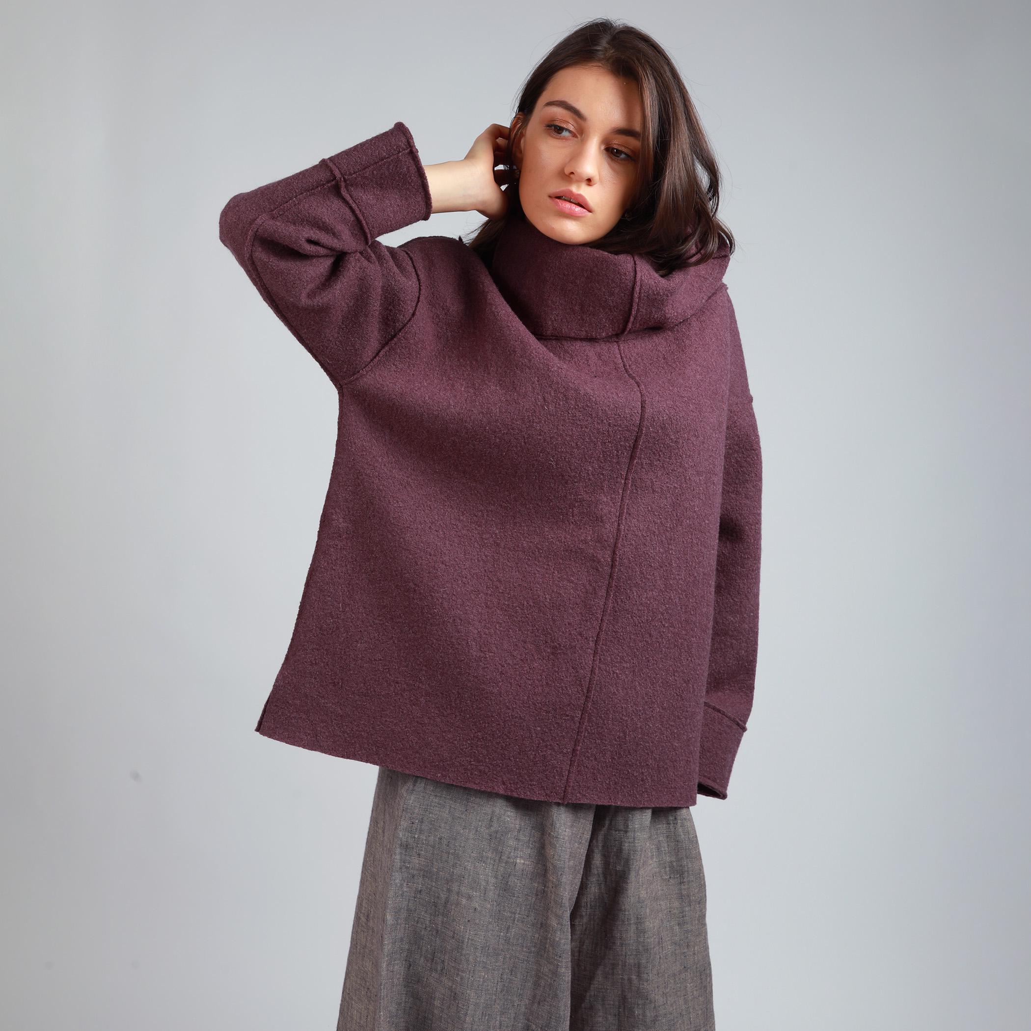 JAMIE Loose Boiled Wool Fall/spring Sweater With High Split