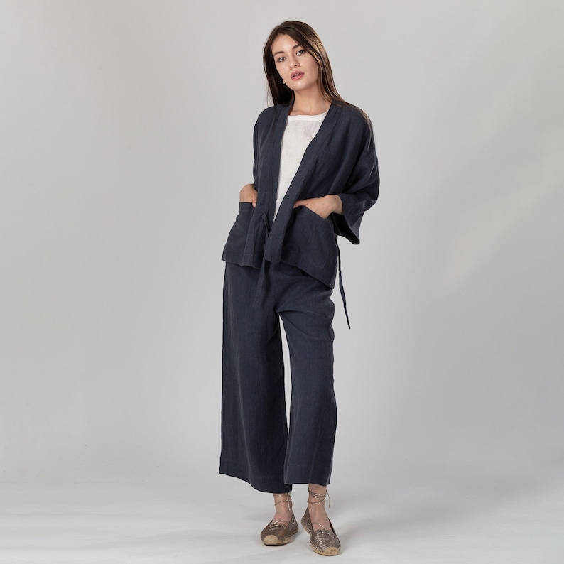 KEYA Straight Linen Pants Classic Linen Pants Elasticated Linen Pants Summer Linen Trousers Linen Pull on Pants Linen Gaucho Pants imagem 1