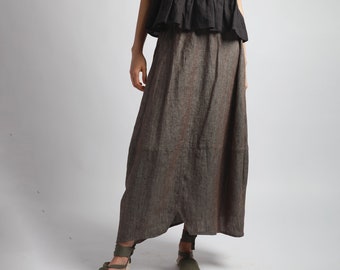 MANON Maxi Bubble Linen Skirt, Asymmetric Linen Skirt, Linen Skirt, Wrinkled Washed Linen Skirt, Urban Linen Skirt, Ethical Linen Clothing