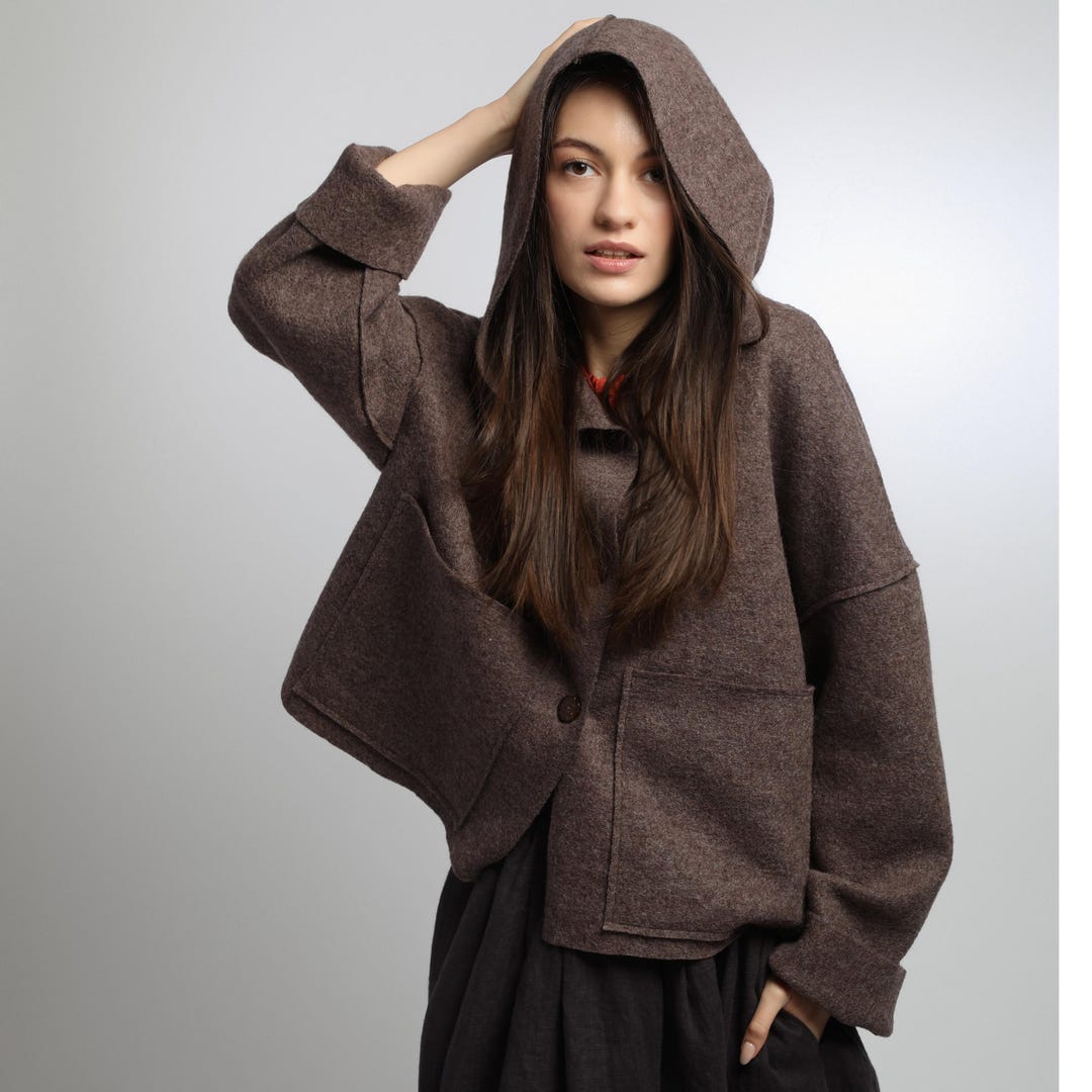 UMMA Oversized Boiled Wool Hooded Coatigan With Patch Pockets