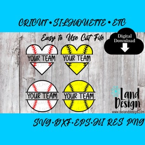 Baseball Cut bestand, Softball Svg, Split Design, Aanpasbaar, Cricut, Silhouet, Gemakkelijk te gebruiken, Digitale Download, Svg, Dxf, Eps, Png, Cut File