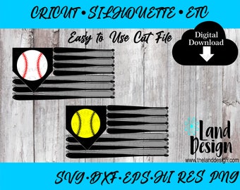 Baseball Svg, American Flag, Softball, Bat, America, USA, Cricut, Silhouette, Easy to Use, Digital Download, Svg, Dxf, Eps, Png, Cut File