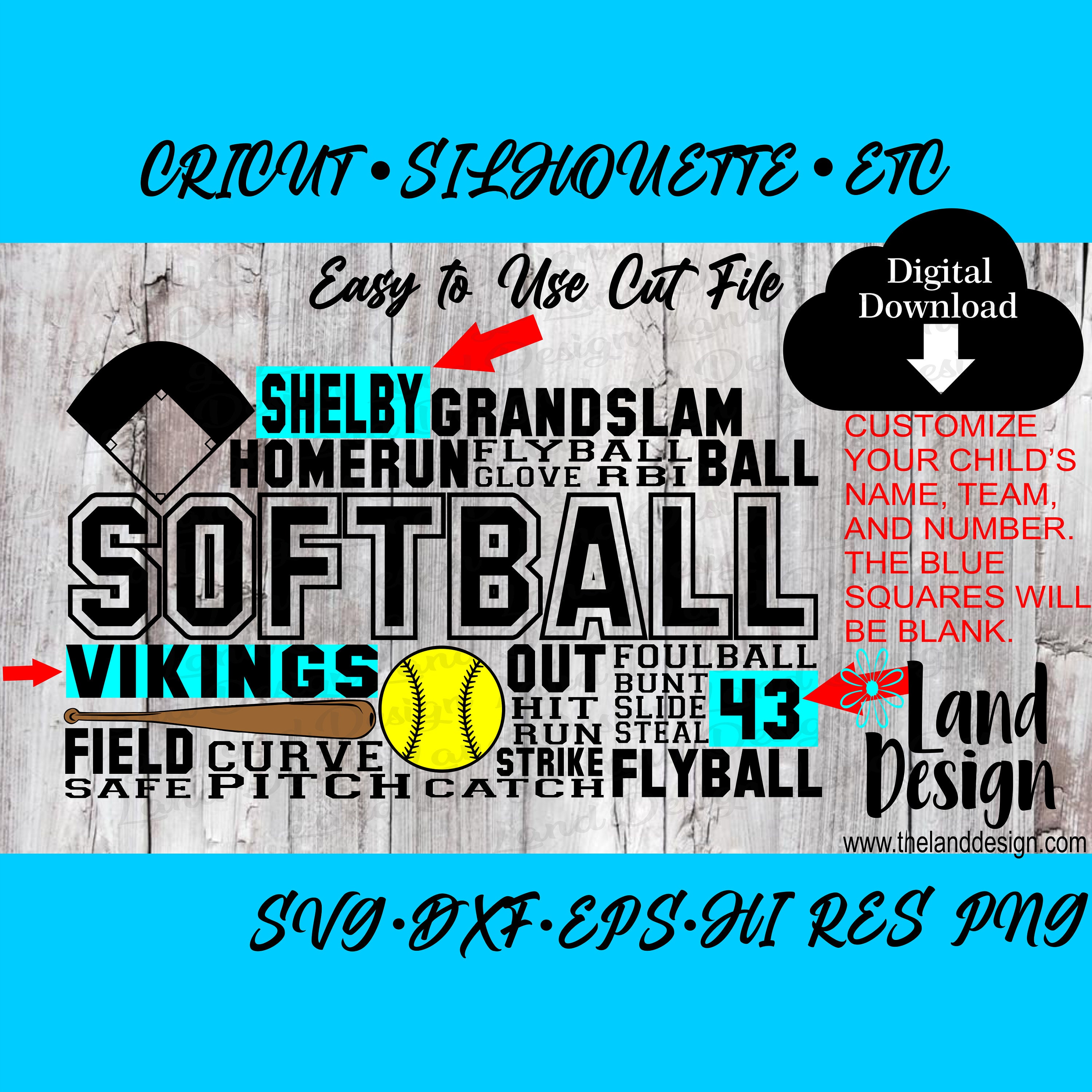 Softball Svg, Word Art, Cricut, Customizable, Silhouette, Vector