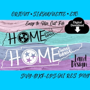 Tennessee Svg, Home Sweet Home, State Outline, Tn, Cricut, Silhouet, Vector, Gemakkelijk te gebruiken, Digitale Download, Svg, Dxf, Eps, Png, Cut File