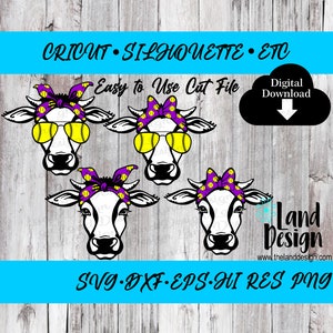 Heifer svg, Cow, Softball, Bandana, Bow, Glasses, Bundle, Cricut, Silhouette, Easy to Use, Digital Download, Svg, Dxf, Eps, Png, Cut File