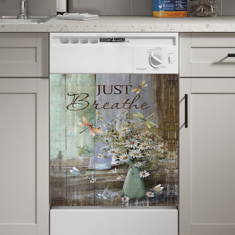 Just Breathe Daisy Flower, Kitchen Dishwasher Cover, Kitchen Decor