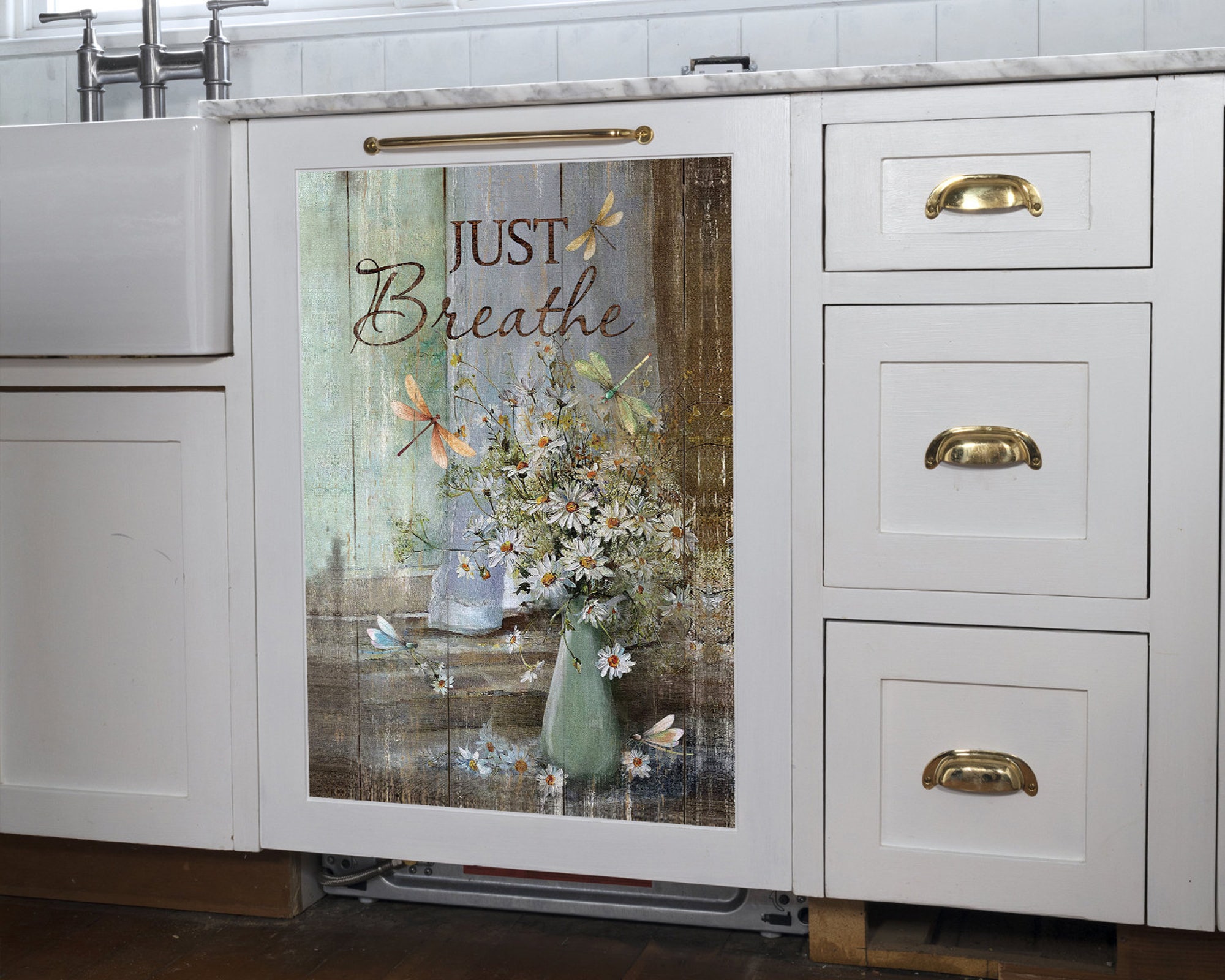 Just breathe -Daisy flower, Kitchen Dishwasher Magnet Cover, Kitchen Decor, Dishwasher cover