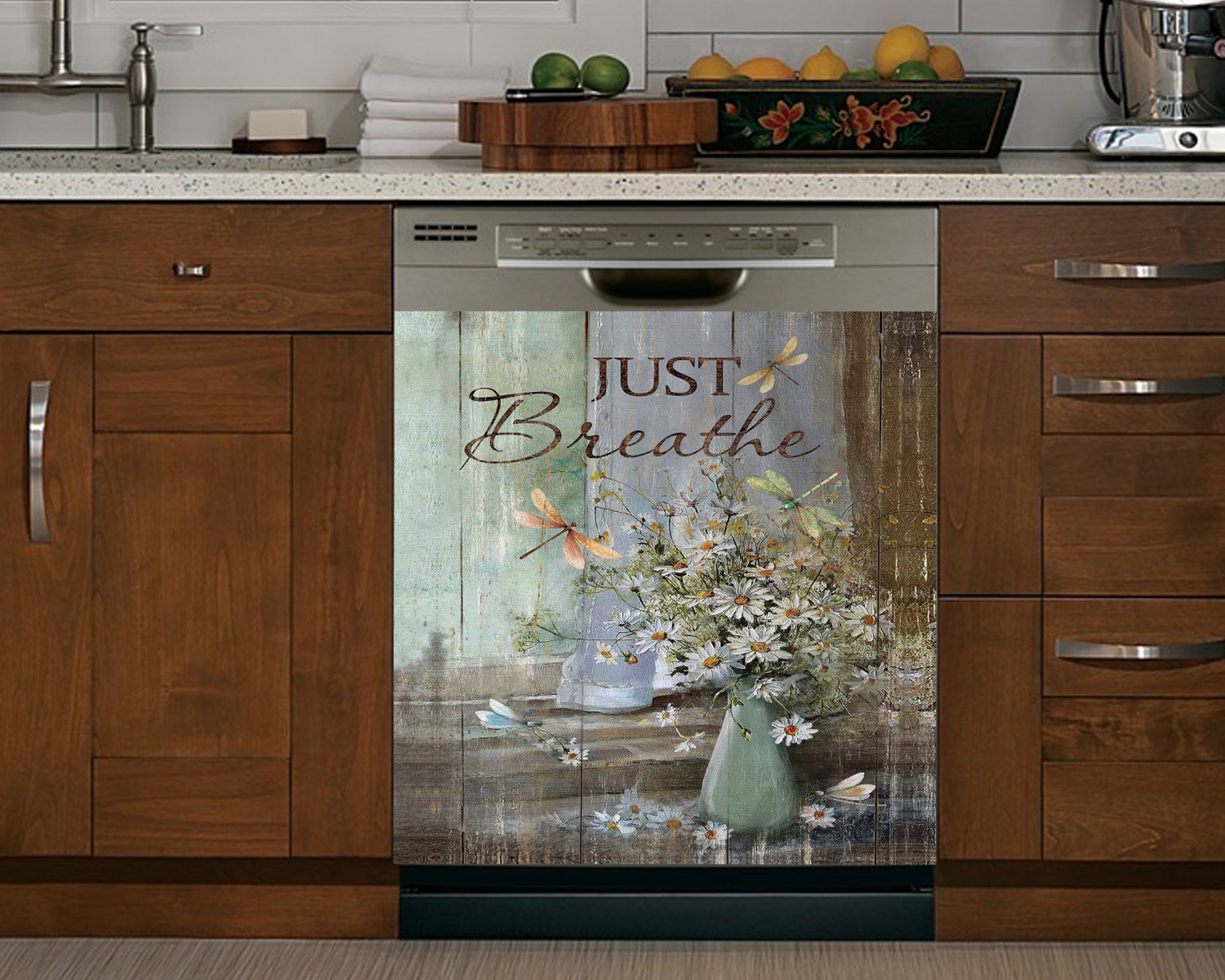 Just breathe -Daisy flower, Kitchen Dishwasher Magnet Cover, Kitchen Decor, Dishwasher cover