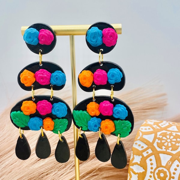 The Esmeralda (Mexican Floral Earrings, Mexican Earrings, Mexican Jewelry, polymer clay earrings, handmade)