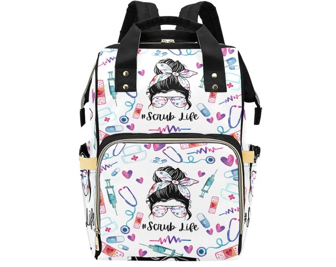 SCRUB life backpack, nurse backpack for work, healthcare superhero, healthcare icon, airbrush backpack, convertible backpack