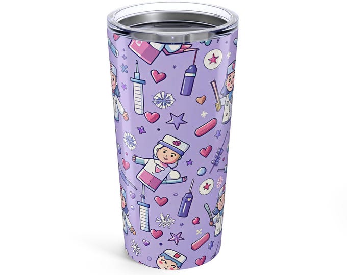 Nurse-Themed 20oz Tumbler, Cute Medical Gifts, Healthcare Professional Mug, Nurse Appreciation, Pink Pattern Travel Mug