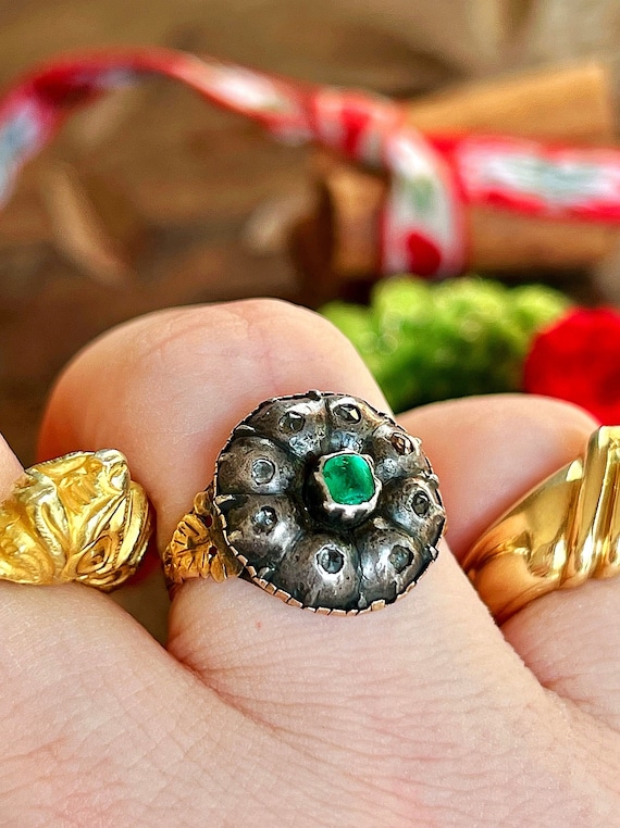 Antique 18th century engagement ring with green pa