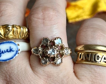 Antique Northern European Georgian era cluster ring in the shape of a daisy, Georgian ring, antique engagement ring