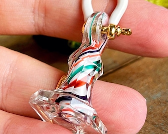 Antique Georgian Murano glass seal, candy twist pendant with a white enamel charm holder, rainbow pendant, SB initials