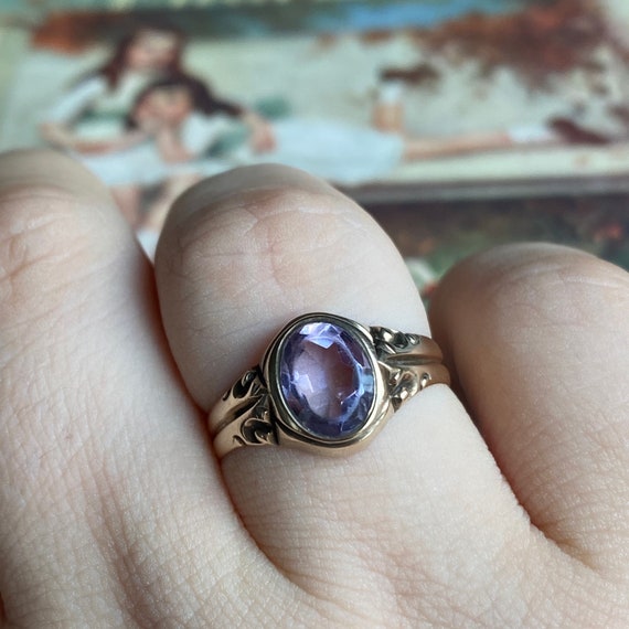 Antique Late Victorian Pinchbeck and Amethyst rin… - image 1