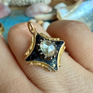 Antique Victorian rose cut pendant with black enamel