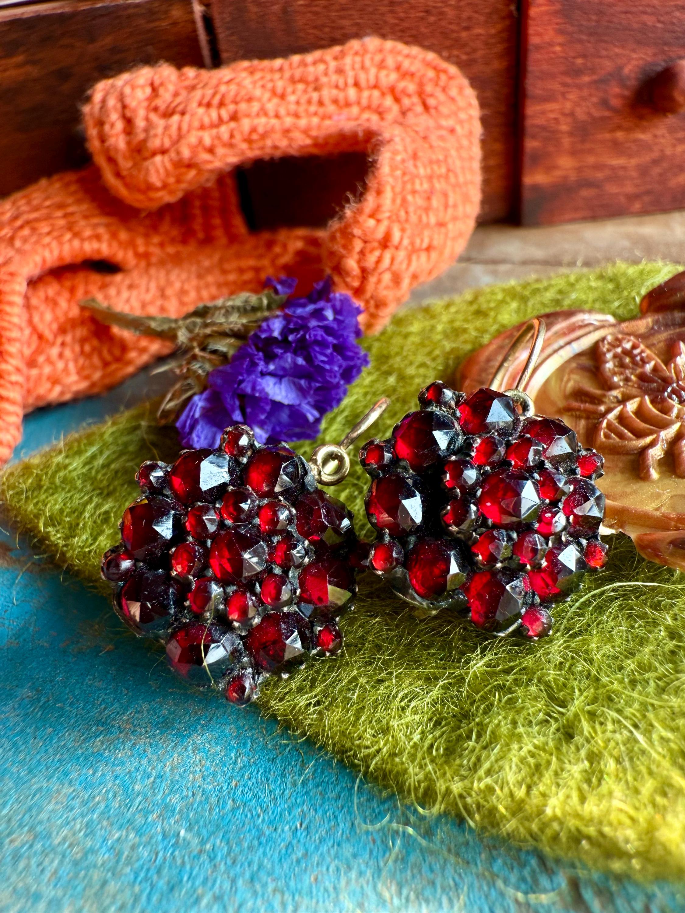 アンティークビクトリア朝のガーネットイヤリング - Etsy 日本