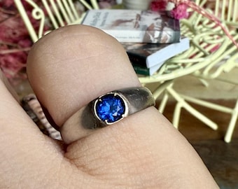 ゴールド サファイア ソリティアリング レトロ 18K ホワイトゴールド サファイア ソリティア エンゲージリング