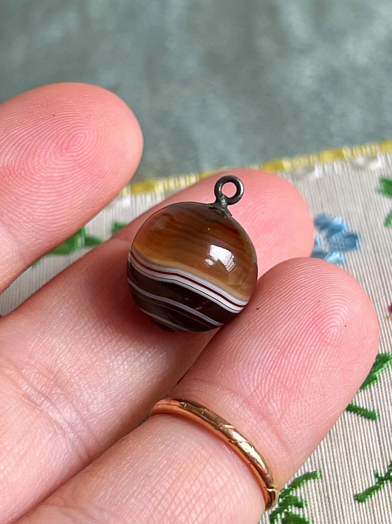 Choose your favorite victorian banded agate ball pendants or charms, orange, brown and black banded agate, perfect for necklace or bracelet 50 brown 50 white S