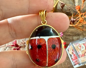 Vintage ladybug locket, ladybug pendant
