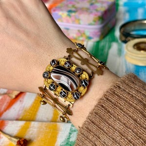 Antique Georgian Pinchbeck Banded Agate Glass Bracelet