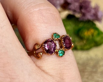 Antique Victorian garnets and emeralds ring, stackable band