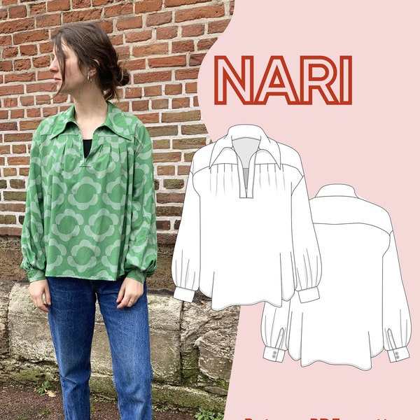 Nari-Bluse - PDF-Muster - Fr 34 bis 58 - US 2 bis 26 - UK 6 bis 30