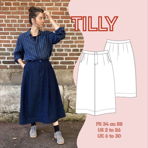 Tilly skirt - Jupe Tilly - PDF pattern - Fr 34 au 58 - US 2 to 26 - UK 6 to 30