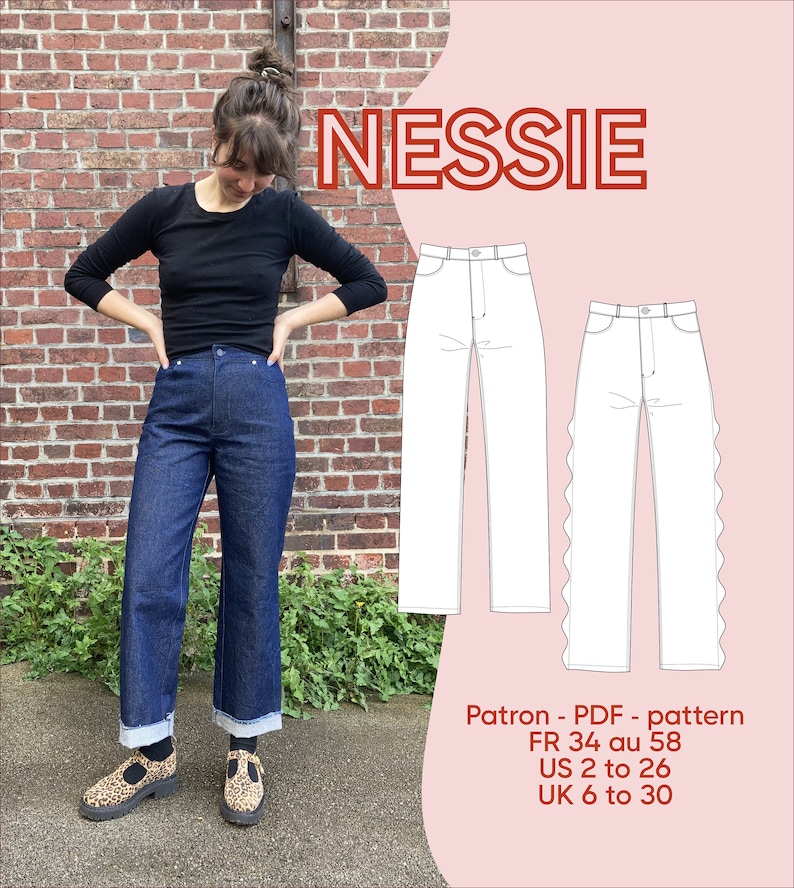Nessie pants PDF pattern Fr 34 au 58 US 2 to 26 UK 6 to 30 image 1